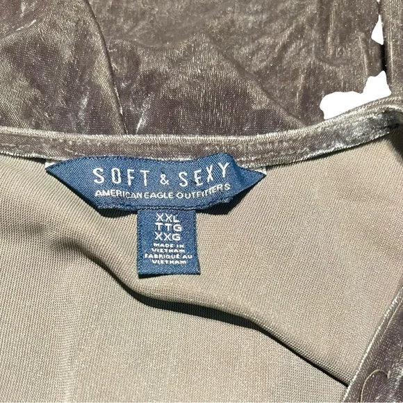 American Eagle Outfitters 2XL Shiny Velvet Greenish Tunic Top Fairy Whimsical - Picture 5 of 6